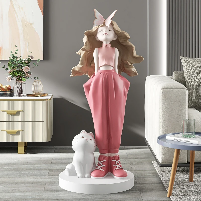 

Figure Statue Large Girl Tray Ornaments Home Dector Nordic Style Living Room Bedroom Floor Decoration Sculpture Home Accessories