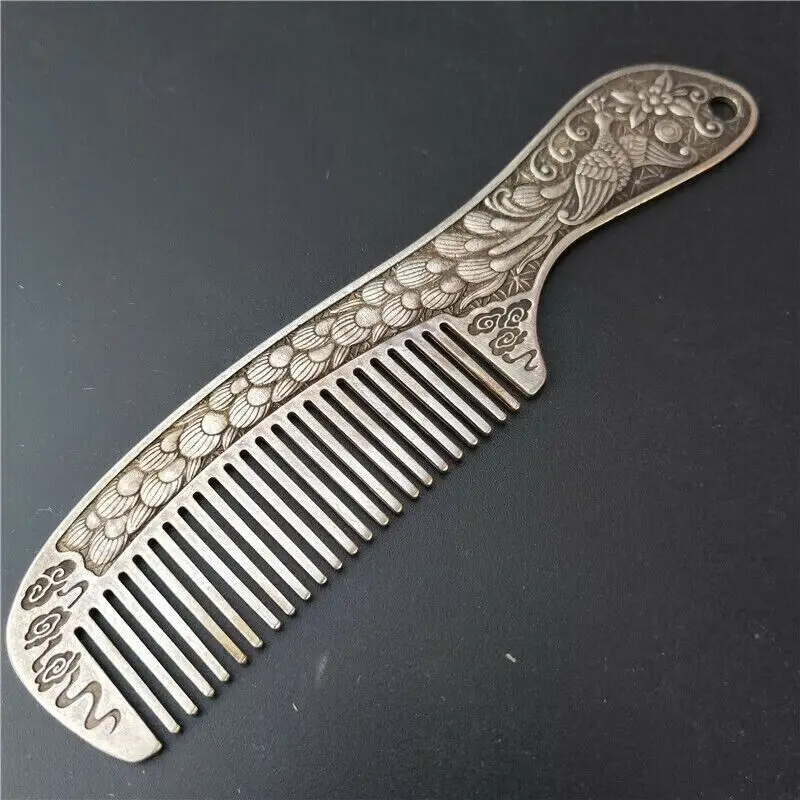 

Exquisite Old Chinese tibet silver handcarved phoenix comb statue