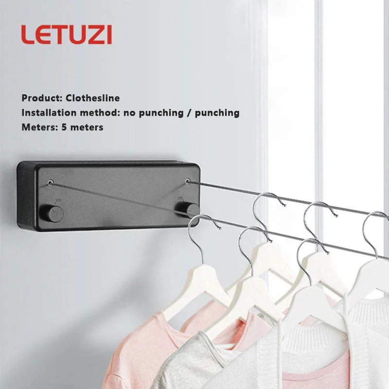 

5M Double Rope Retractable Clothesline Wall-mounted No Drilling Clothes Line Dryer Indoor Outdoor Balcony Clothes Hanger