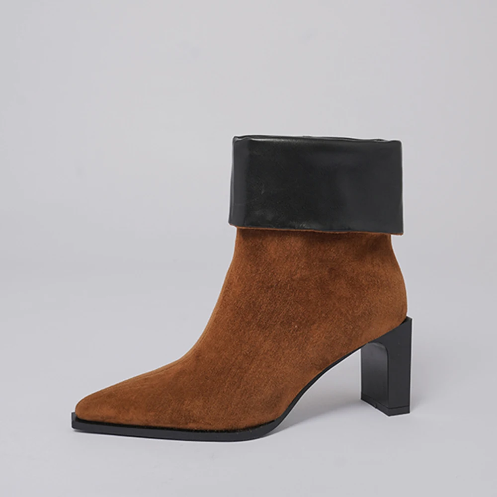 

Vintage mature women ankle boots pointed toe 6cm high heels fashion black brown work autumn genuine leather shoes GN15 MUYISEXI