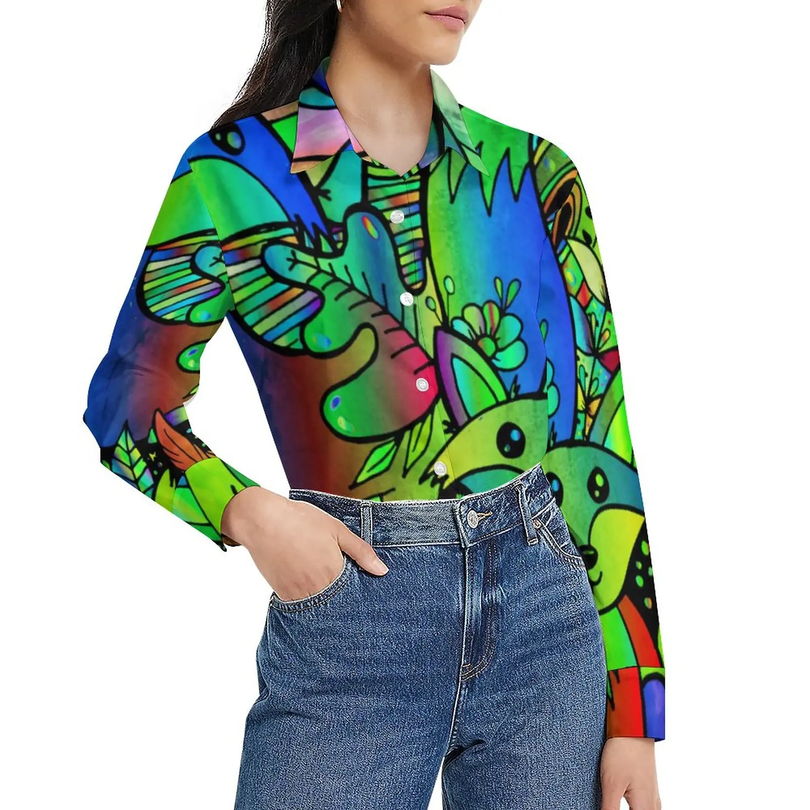 

Женская Свободная блузка с длинным рукавом, с принтом животных