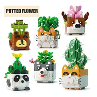 mini potted building blocks flower cartoon panda erha succulent cactus model decoration diy childrens educational toy gift