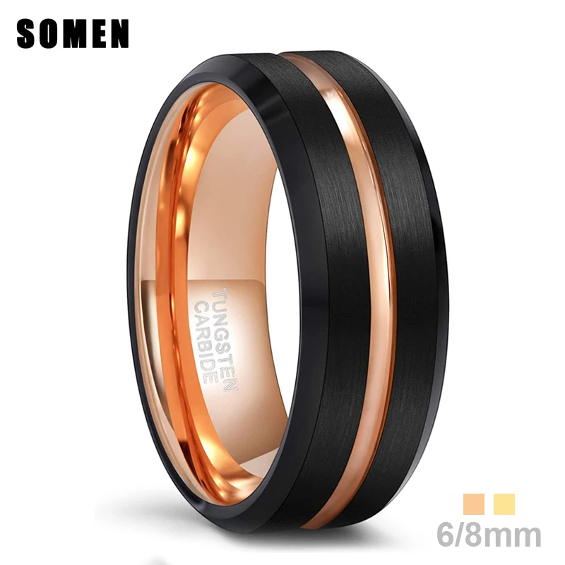 

Somen Gold/Rose Gold Line Brushed Tungsten Ring For Men 6/8mm Lovers Wedding Band Male Engagement Ring Bague Homme for Couple