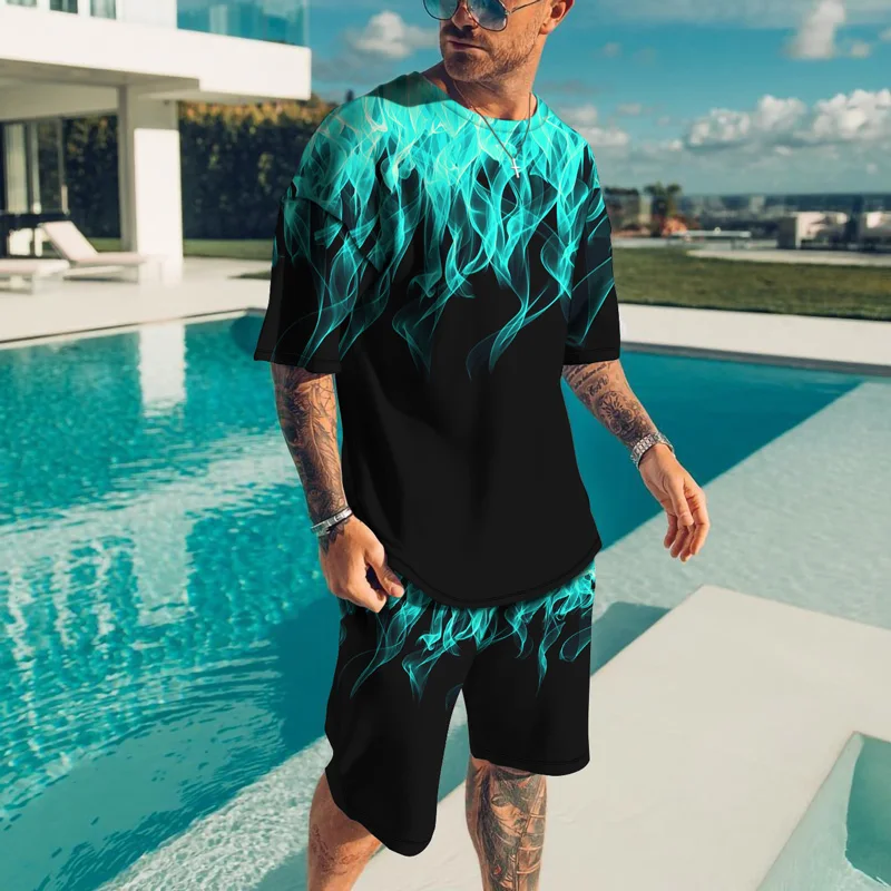 Man 2pcs Sportswear Popular Hawaii Set Tracksuit 3D Print Short Sleeves T Shirt+Beach Casual Pants Suit Male Outdoor Clothes