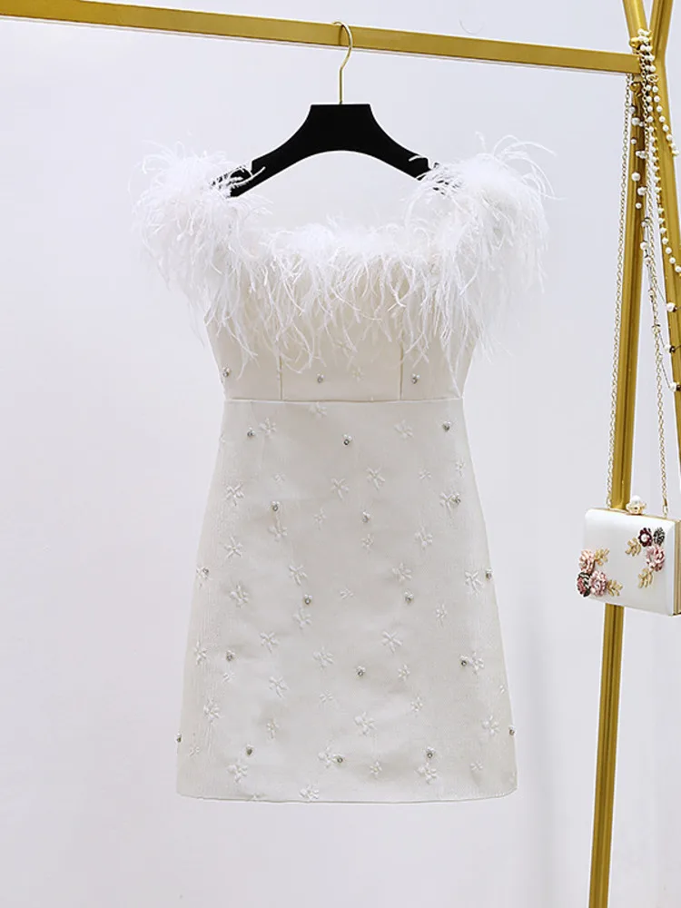 

Женское жаккардовое мини-платье без рукавов, однотонное вечернее платье с открытыми плечами, украшенное стразами и бусинами, 2022