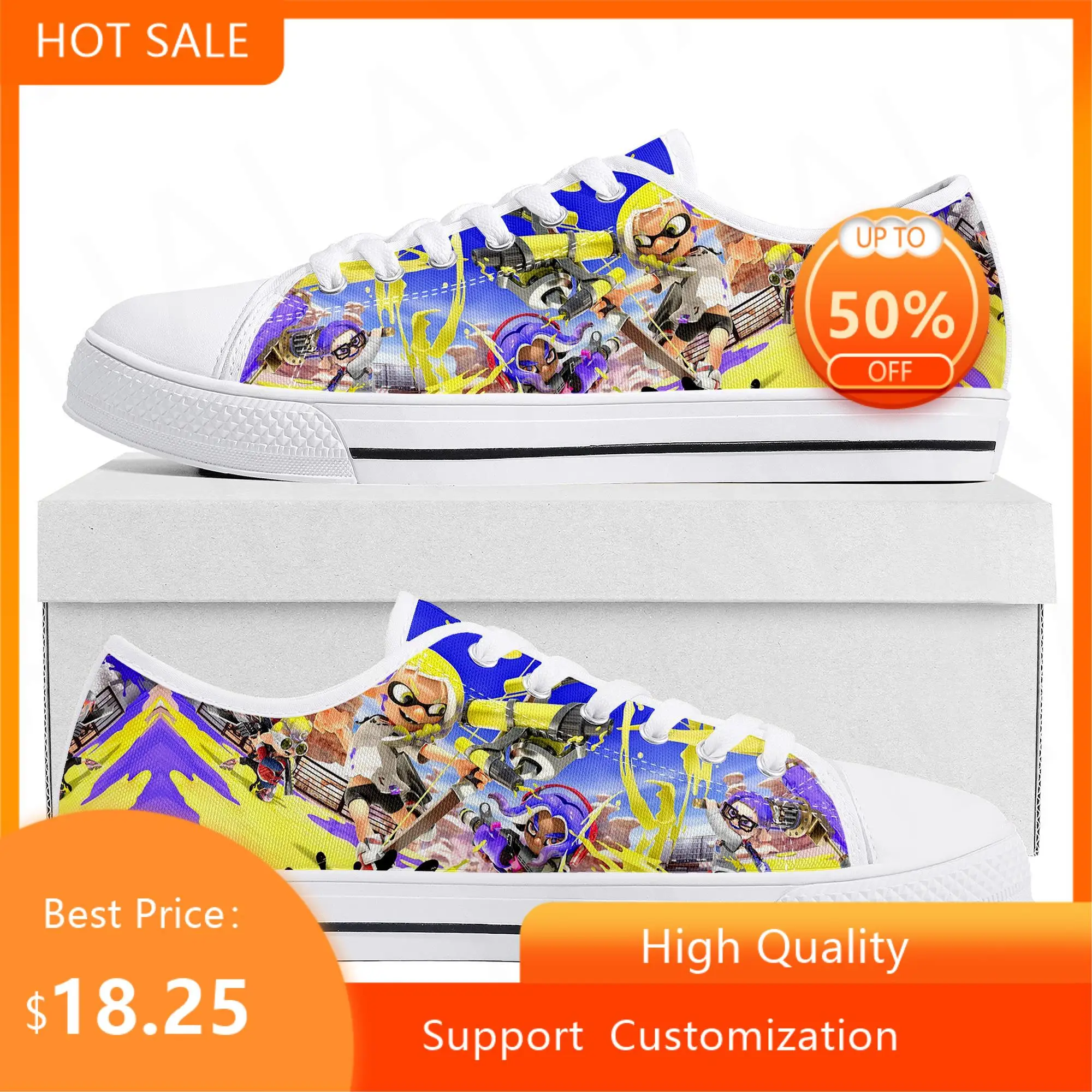 

Кроссовки мужские/женские парусиновые, низкие, повседневная обувь для пар, под заказ, для игр, Splatoons