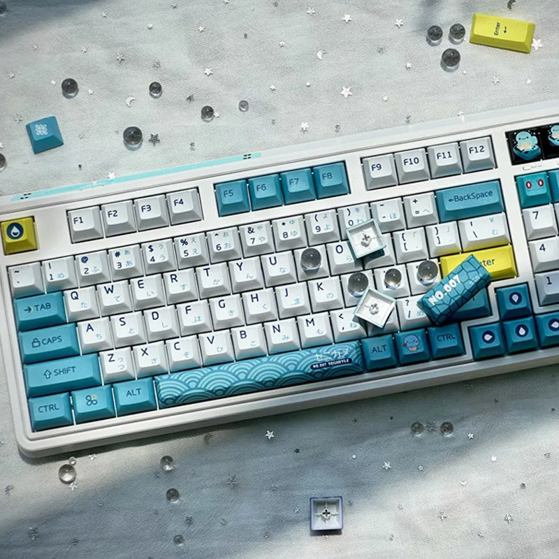 

KCA Profile for Turtle Cartoon Keycaps PBT Sublimation Anime 140Keys White Blue Ball Caps For Mechanical Keyboard Keycap