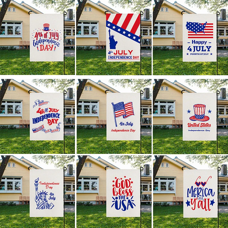 

2023 New American Independence Day National Day Garden Flag Home-Printed Flag Courtyard Decoration Linen Flag Wholesale