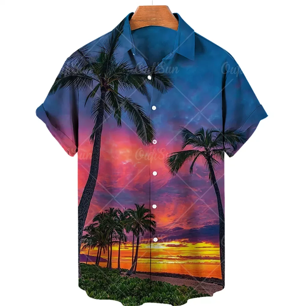 

NEW IN Shirts for Men Casual Coconut Tree Print Short Sleeve Lapel Slim Hawaiian Shirt Beachwear Travel 2022 Summer New Top 5xl