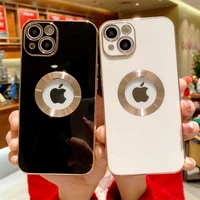 ottwn plating tpu clear logo hole for iphone 11 case candy color lens protective cover for iphone 12 13 11 pro max x xr xs max