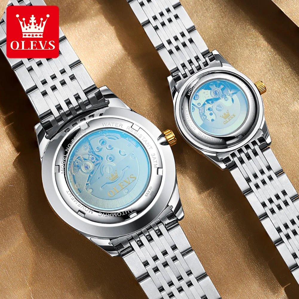 OELVS Brand Couple Watch Luxury Automatic Mechanical Watch Stainless Steel Waterproof Clock Relogio Masculino Couple Gift
