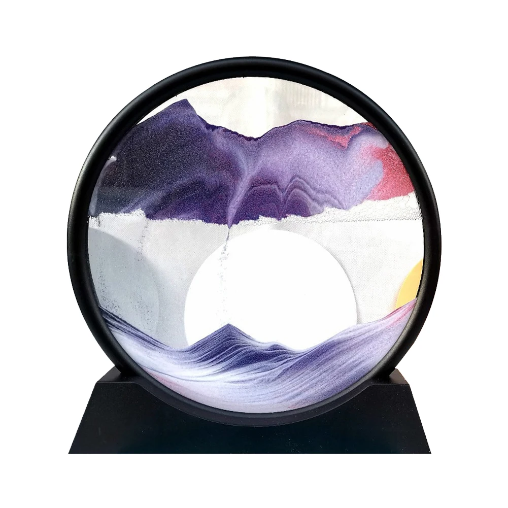 

Sand Painting Moving Sand Art 3D Hourglass Circular Glass Dynamic Liquid Quicksand Desert 12 Inch Flowing Frame for Home Decor