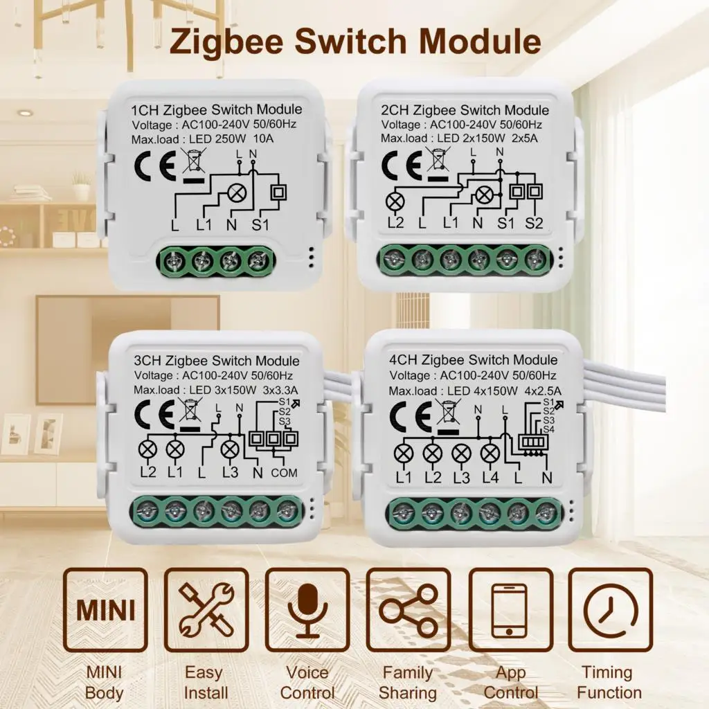 ZigBee 3.0 Modul Sakelar Lampu Pemutus Pintar DIY 1 2 3 4 Gang Mend aand Kontrol Arah Bekerja dengan Alexa Google Home