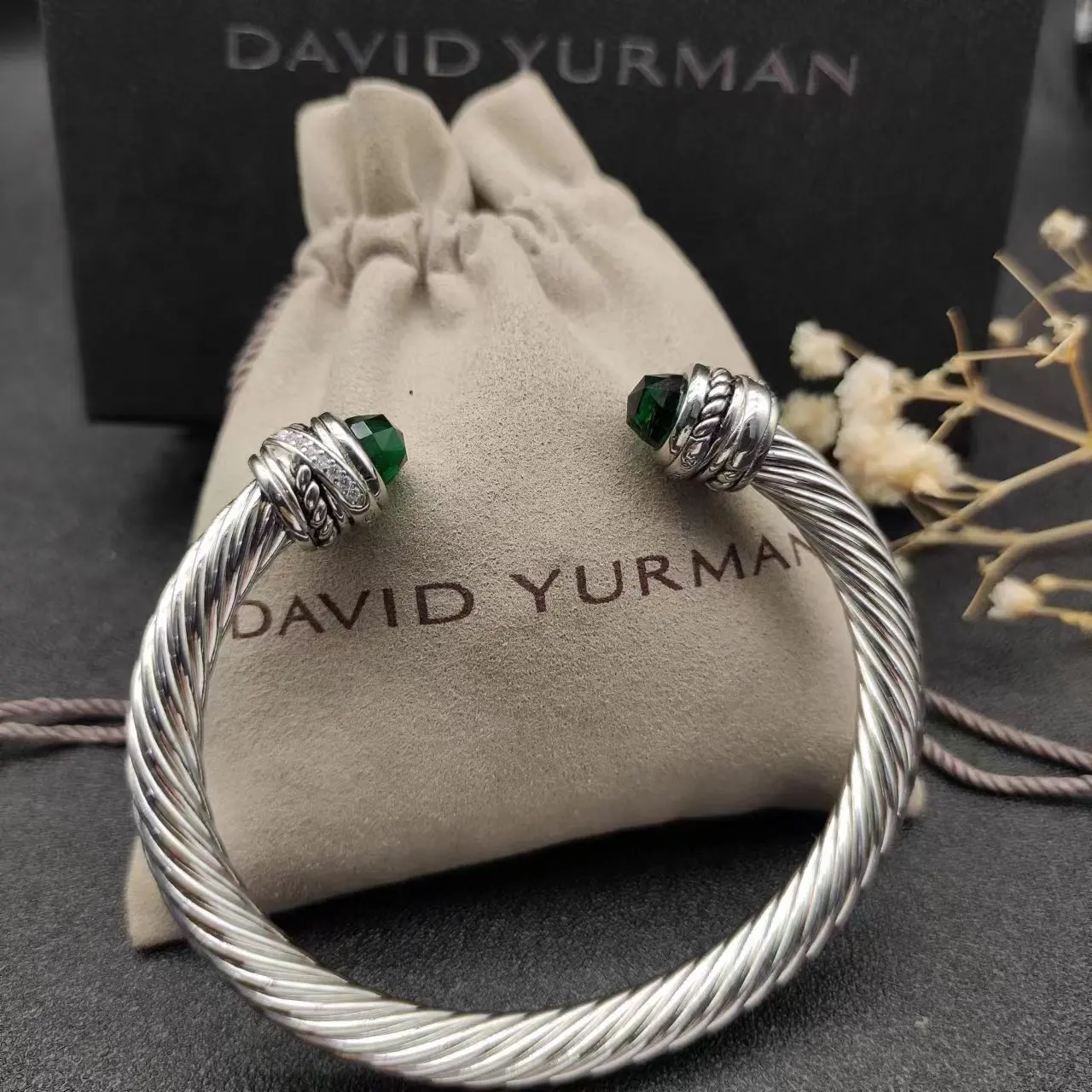 7MM Cable Classic David Yurman S925 Sterling Silver Black Onyx And Paved Diamond Bracelet For Men's Jewelry Gift