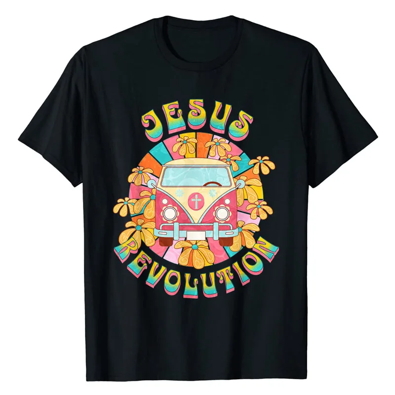 

Jesus - Revolution People Retro Van Bus Christian Faith T-Shirt Summer Fashion Travel Lover Apparel Vintage Graphic Tee Tops