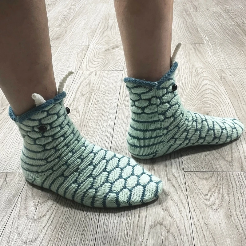 

Winter Autumn 3d Snake Knitted Crew Socks for Women Men Warm Funny Snakeskin Animal Eating Foot Stockings Floor Hosiery