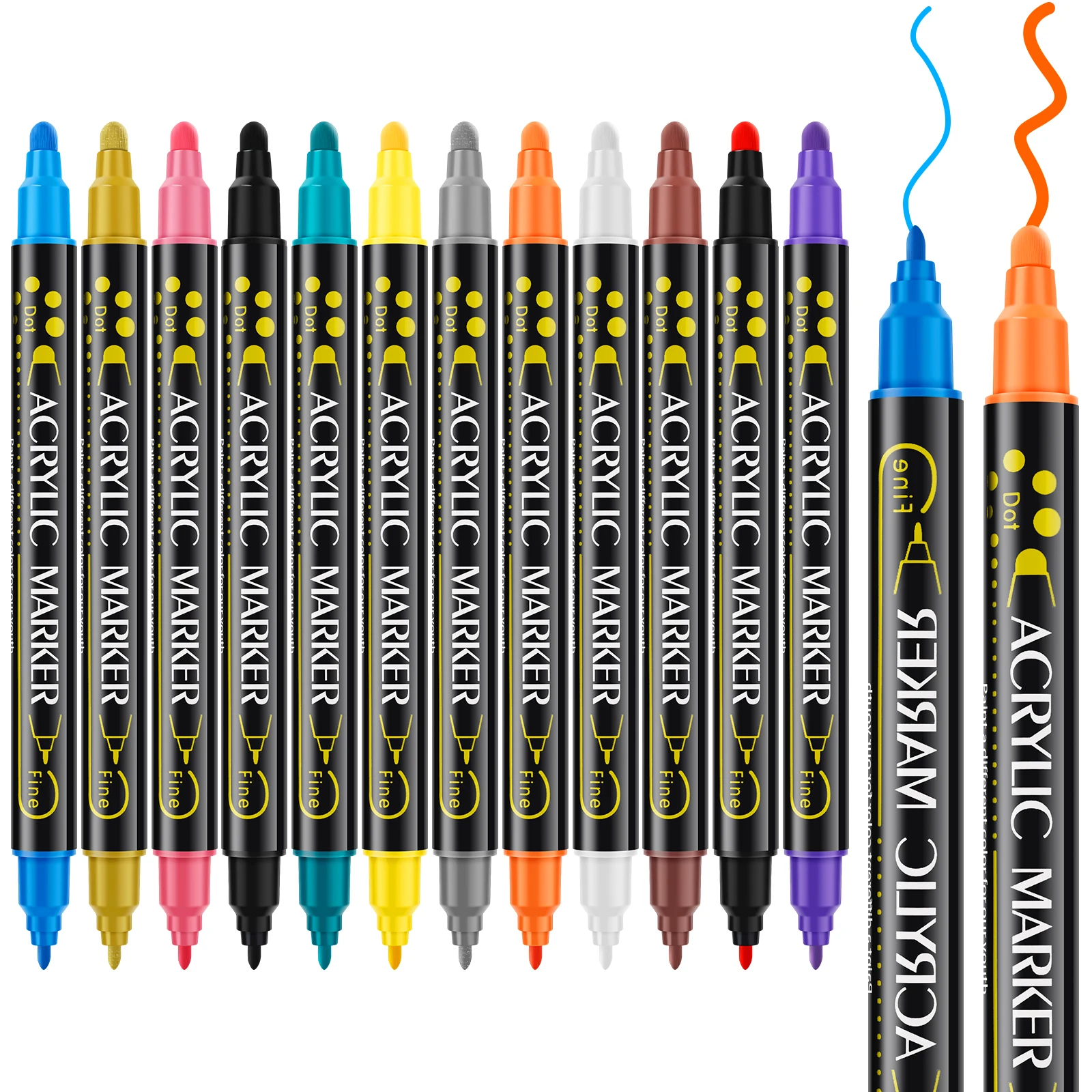 

12Pcs Acrylic Paint Marker 12 Colors Dual Tip Acrylic Paint Pen Waterproof Quick Dry Mark Pen DIY Craft Tool for Paper Plastic