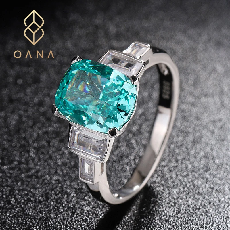 

Женское серебряное кольцо OANA S925, простое Ювелирное Украшение с квадратными вставками из высокоуглеродистого бриллианта мятного и зеленого цвета