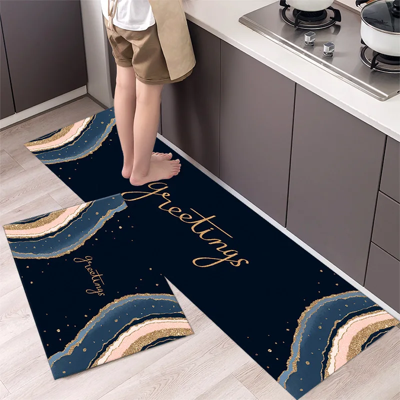 

Fashionable Marble Pattern Kitchen Anti-fouling Carpet Room Non-slip Long Strip Floor Mat Bedroom Rectangular Foot Pad Washable