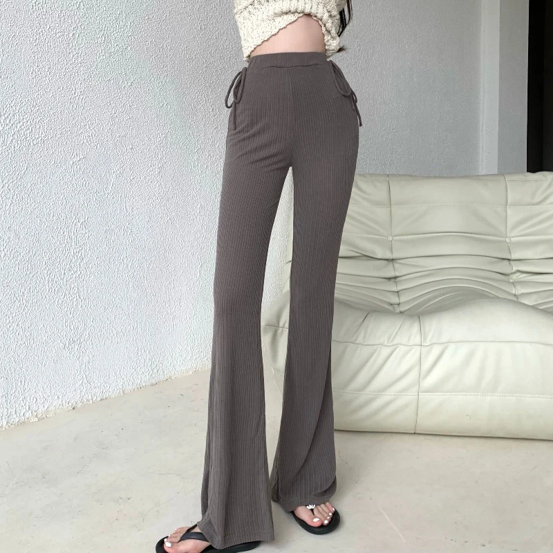 

Casual Black Knitted Flare Pants Women Thin High Waist Pantalones De Mujer Sweatpants 2022 Fall Bew Bell Bottom Pants Street