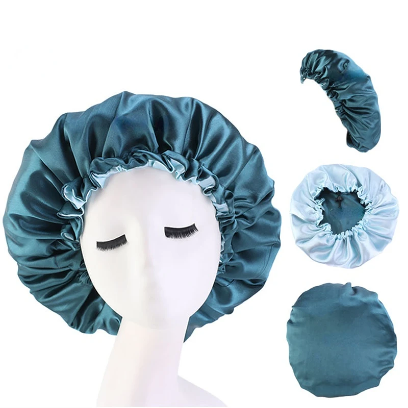 

Двусторонняя атласная шапка для волос, двухслойная Регулируемая шапка для сна и ночи, головной убор, шляпа для вьющихся весенних волос, аксессуары для укладки волос