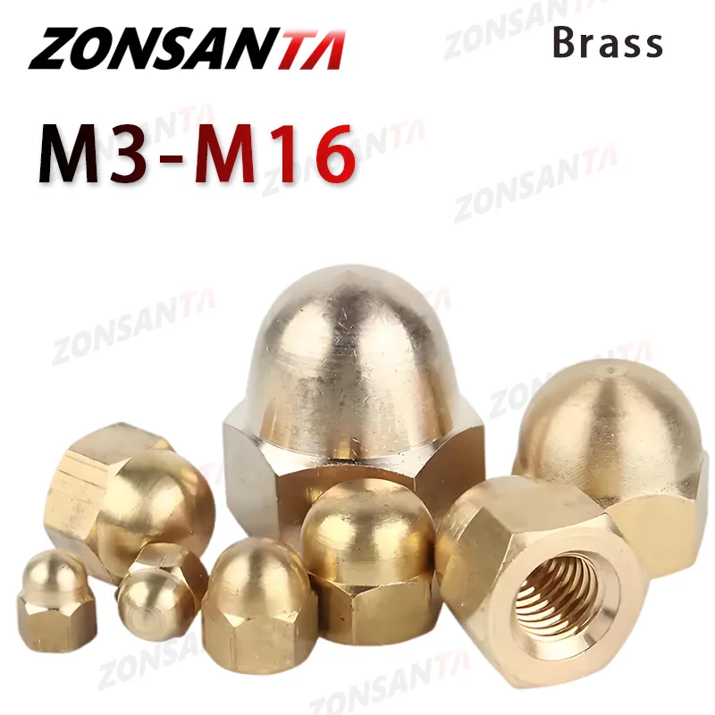 

ZONSANTA Латунная желудная гайка M3 M4 M5 M6 M8 M10 M12 M14 M16 Крышка Шестигранные гайки Декоративная крышка купольной головки Полукруг DIN1587