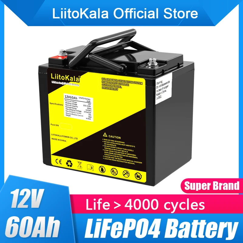 

Литий-железо-фосфатный аккумулятор LiitoKala, 12 В, 60 ач, 12,8 В, 60 ач, срок службы 4000 с встроенной защитой BMS