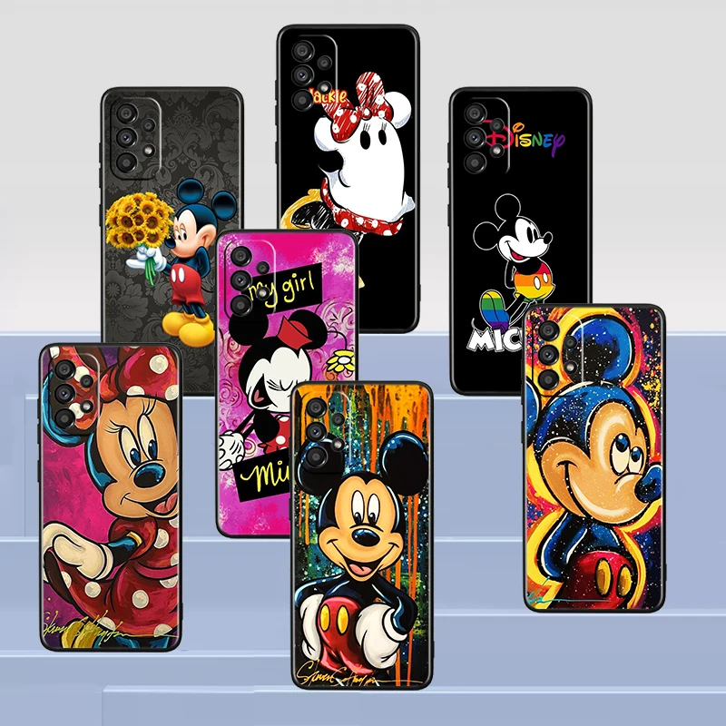

Art Mickey Minnie Mouse For Samsung A53 A52 A54 A13 A12 A32 A71 A33 A73 A72 A51 A21S A04 A03 5G Black Phone Case Cover