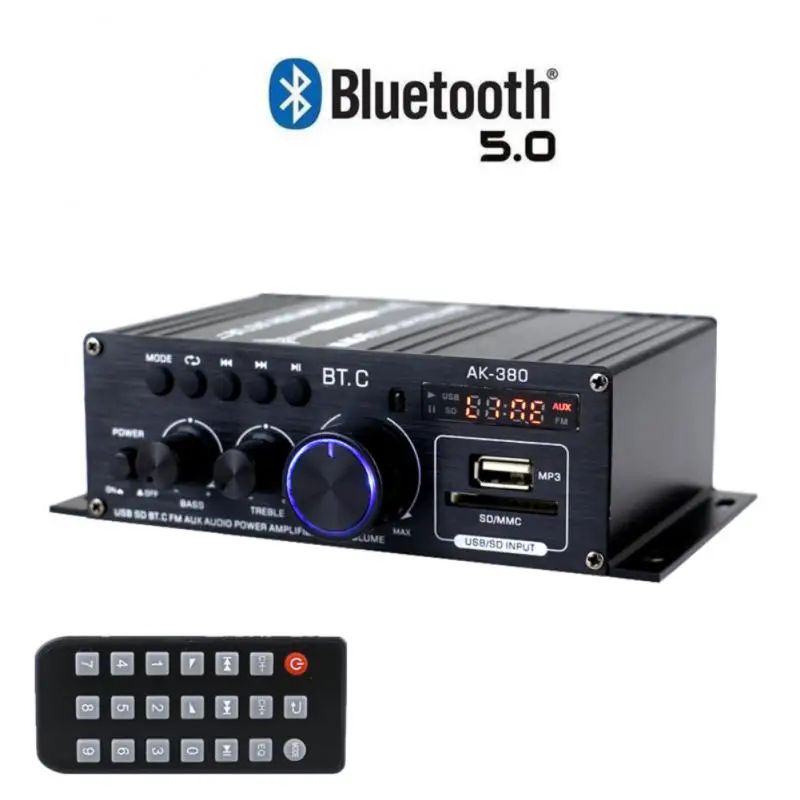 

AK380 Home Digital Amplifiers Audio 110-240V Bass Audio Power bluetooth Amplifier Hifi FM Auto Music Subwoofer Speaker