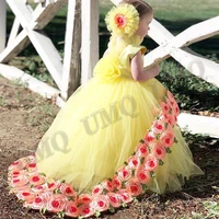 yellow pastrol aline toddler birthday flower girl dress ruffles wedding party dresses custom made fashion show first communion