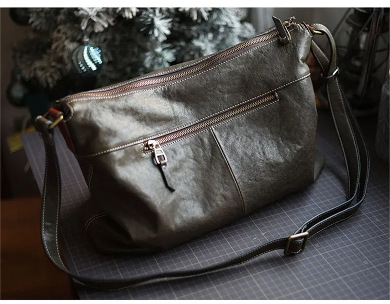 Simple casual high quality natural genuine leather men messenger bag outdoor daily work soft real cowhide youth shoulder bag