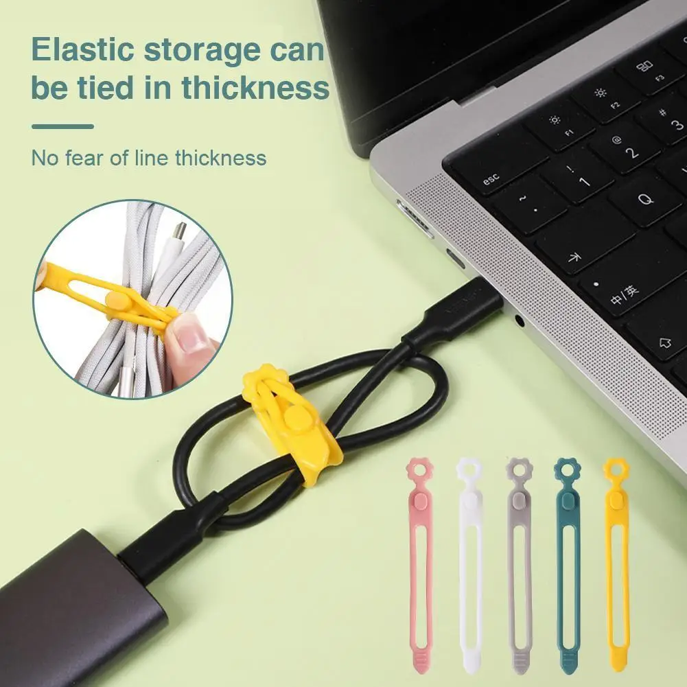 

5 Pieces Cord Ties Silicone Cable Wire Ties Buckle Design Reusable Soft Data Cord Wraps For Earphone Wire Usb Charging Cabl Q9l7