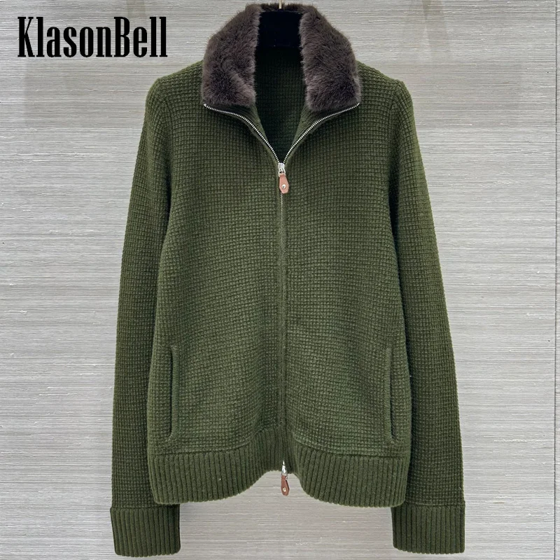 11.20 KlasonBell элегантный меховой воротник съемный жаккардовый кашемировый вязаный