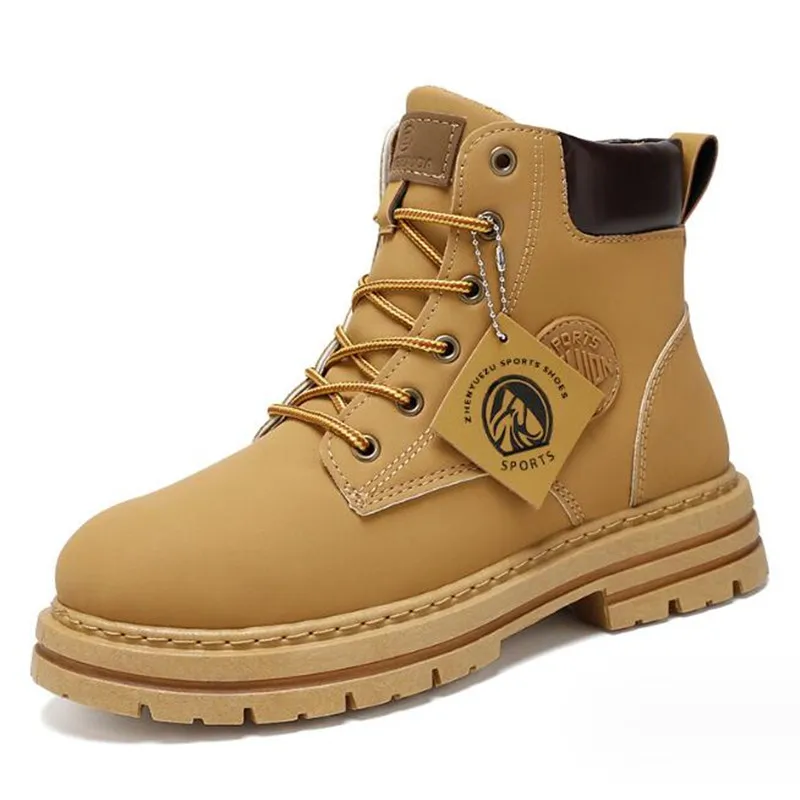 Мужские ботинки с высоким берцем черные повседневные на шнуровке плоской