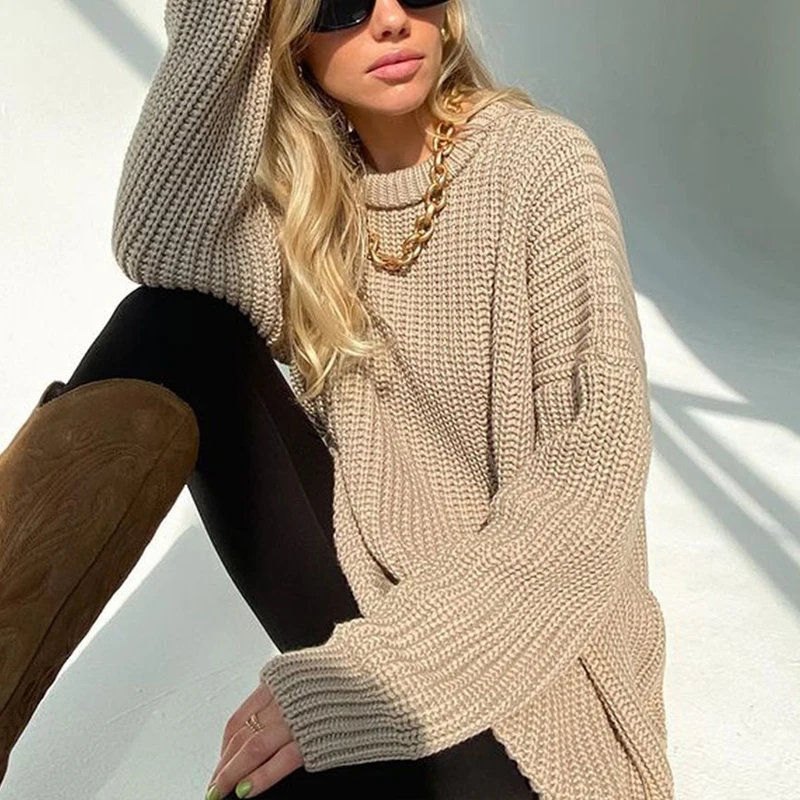 2022 Autumn Winter Simple Sweater Women Long Sleeve Women Knitted Thicken Pullovers Sweater Casual Solid Green Sweaters Female