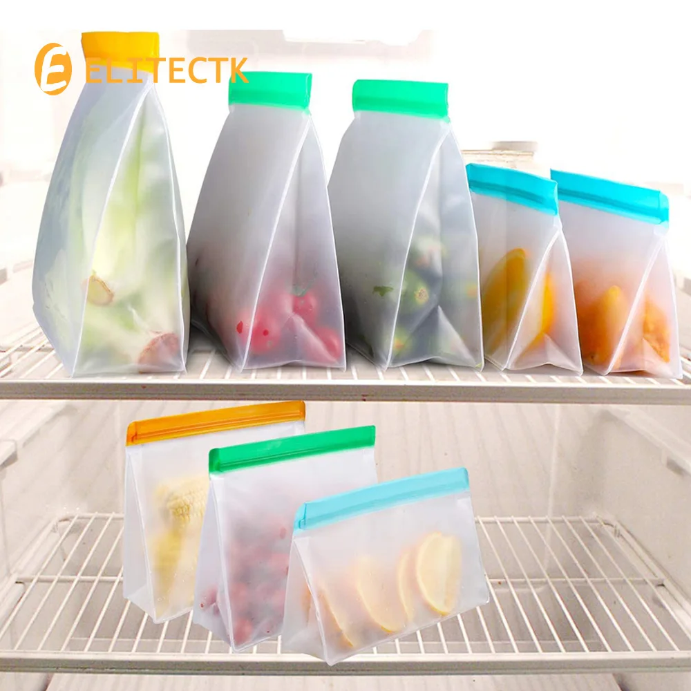 3Pcs/6Pcs/9Pcs/12Pcs PEVA Silicone Food Storage Bag Stand Up Seal Bag Snack Fruit Bag Reusable Zip Fresh Wrap Bags Freezer Bags