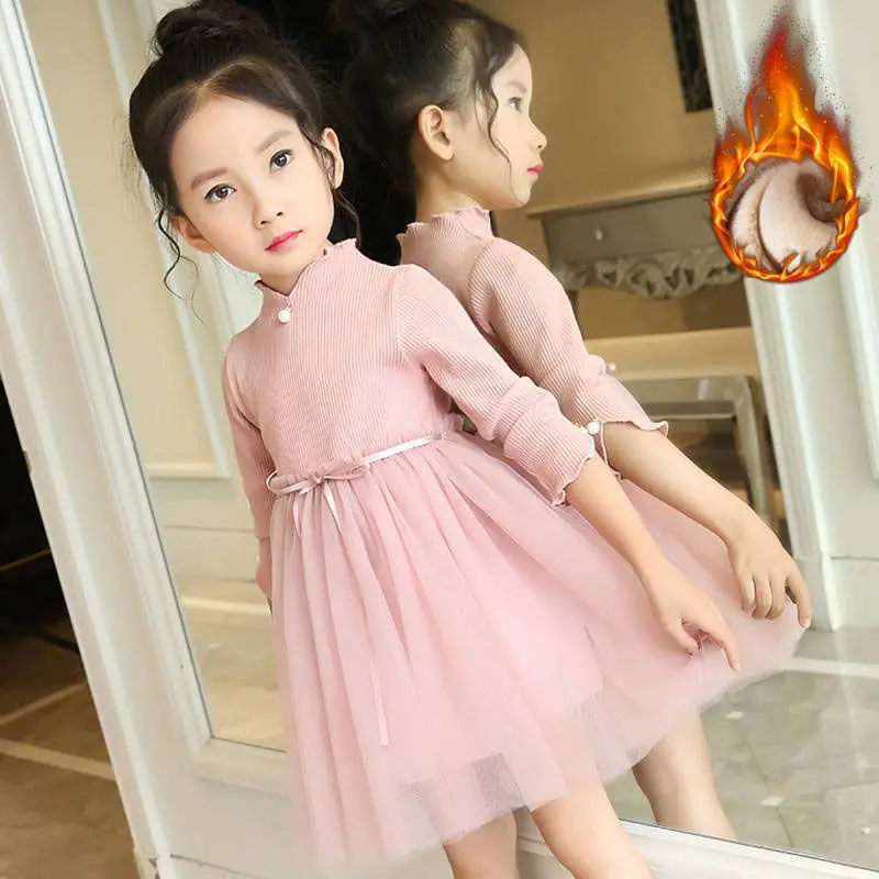 

Демисезонное вязаное платье с длинным рукавом для девочек, на новый год 2022, детское фатиновое платье принцессы для девочек, церемониальные ...