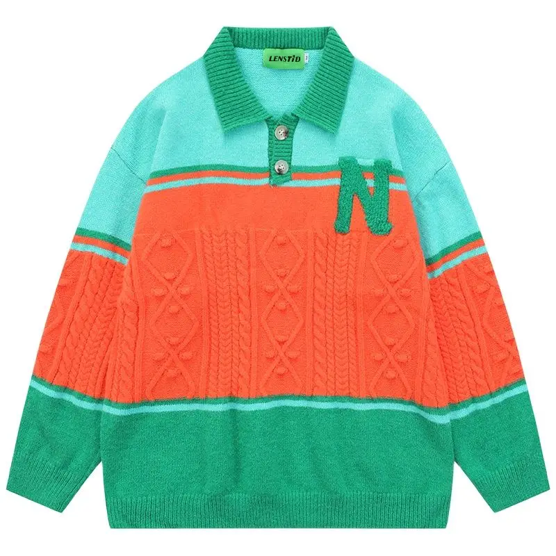 

Autumn Men Knitted Jumper Sweaters Hip Hop Color Block Patchwork 2022 Streetwear Harajuku Fashion Casual Male Pullovers Clothing