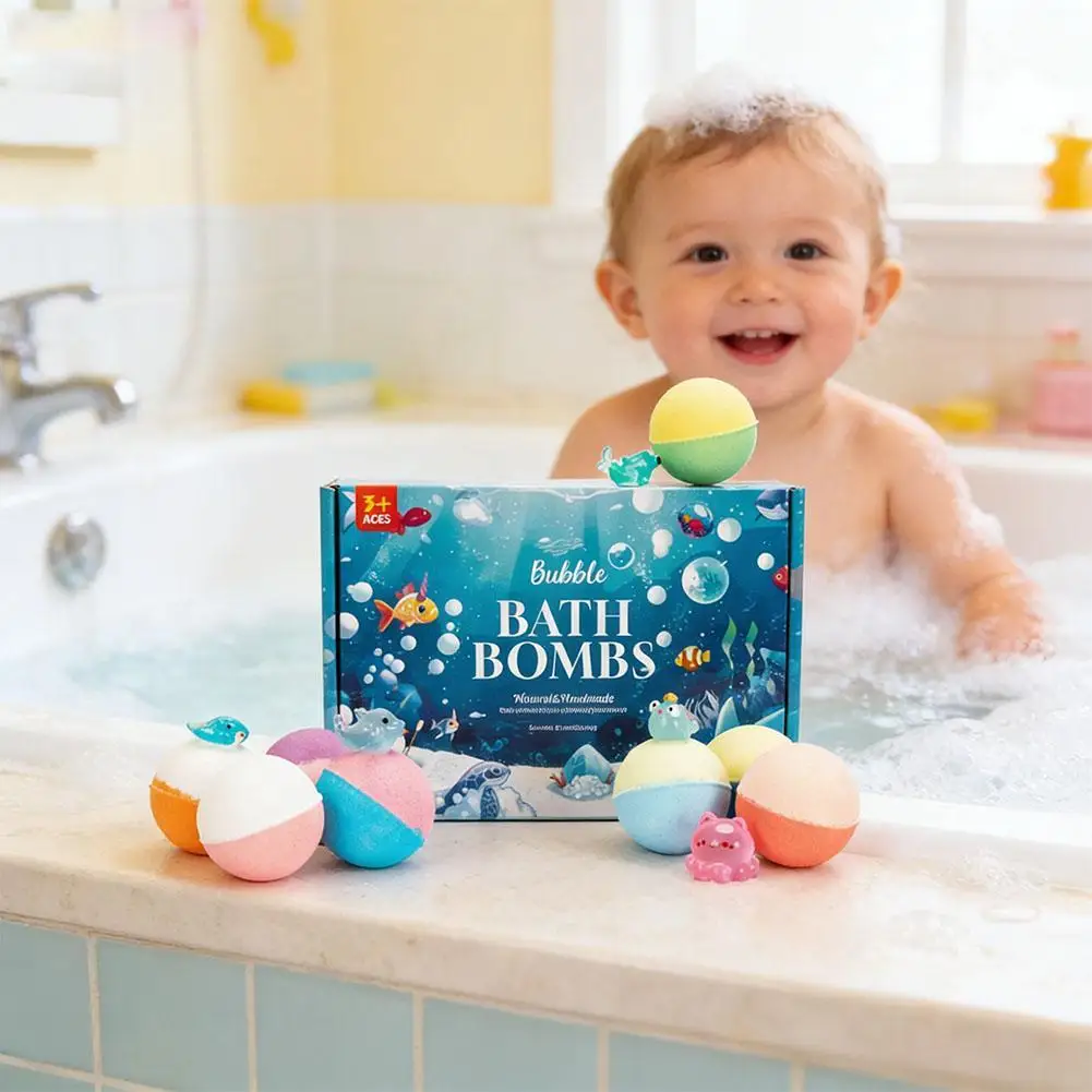 Фото 12 шт. бомбочек для ванны для детей с сюрпризом внутри, натуральные органические бурлящие шарики для ванны для девочек и мальчиков с игрушками внутри №4