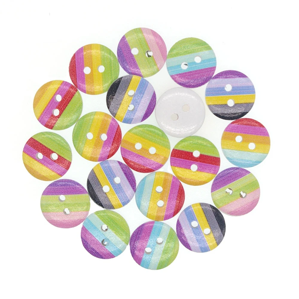 

50Pcs/Lot Round Wooden Buttons Colorful Stripe 15mm Mixed Random DIY Craft Scrapbooking Sewing Accessories W10049