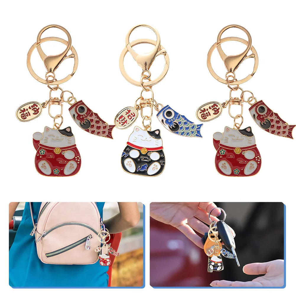 

Keychain Cat Lucky Maneki Neko Charm Japanese Fortunebell Keyring Kawaii Wallet Anime Keyomamori Chain Beckoningkeychains Rings