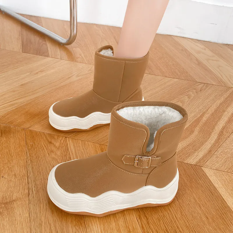 

Boots Flat Heel Plush Women's Low Shoes Round Toe Winter Footwear Boots-Women Australia Padded Fur Ankle Med Lolita Ladies 2022