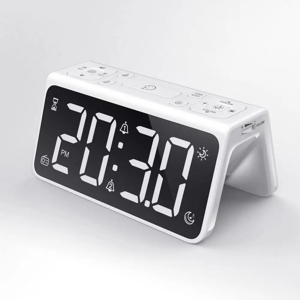 

6.5Inch LED Digital Alarm Clock Dual Alarm Office Home 7 Colorful Atmosphere Light 2 USB Phone Charge Ports 6 Type Sleep Sound