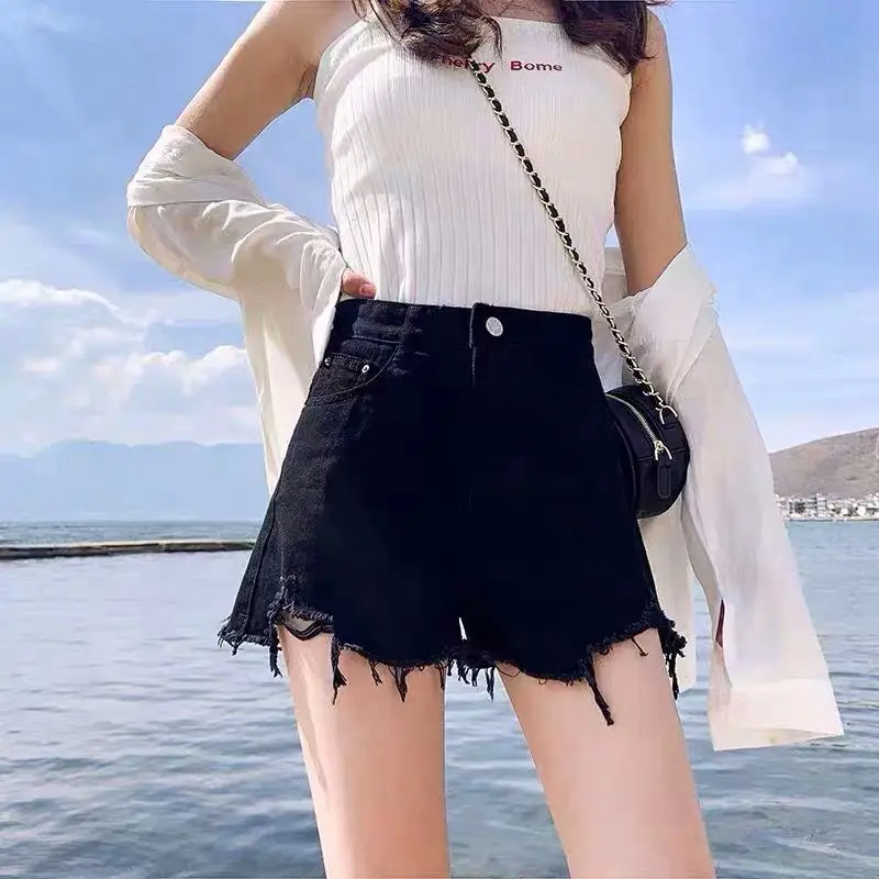 Summer New Fashion High Waist Wide Leg Short Jeans Ladies Loose Casual A-line Streetwear Irregular Denim Shorts Women's Clothing