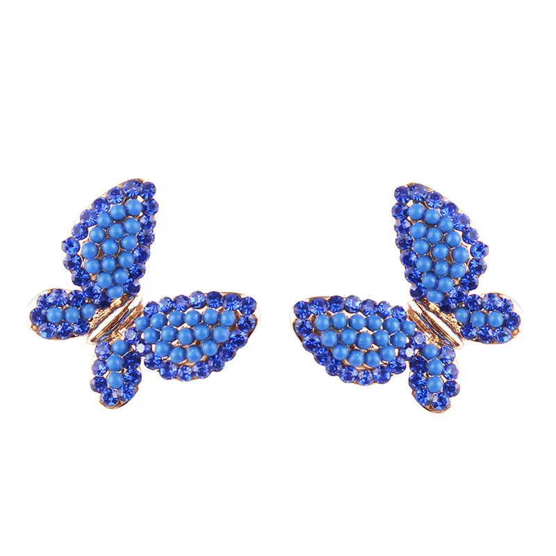 

Европейский и американский Свежий Простой элегантный сплав акриловый инкрустированный цветными бриллиантами бабочки серьги-гвоздики