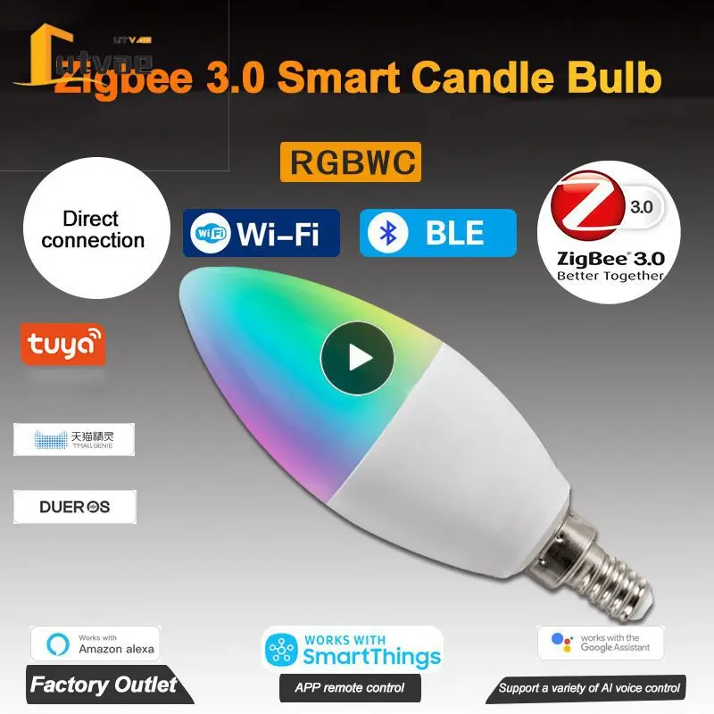 

5w E12 E14 Smart Home Zigbee 3.0 Led Bulb Works With Alexa Google Home Tuya Smart Candle Bulb Rgbcw Voice Control