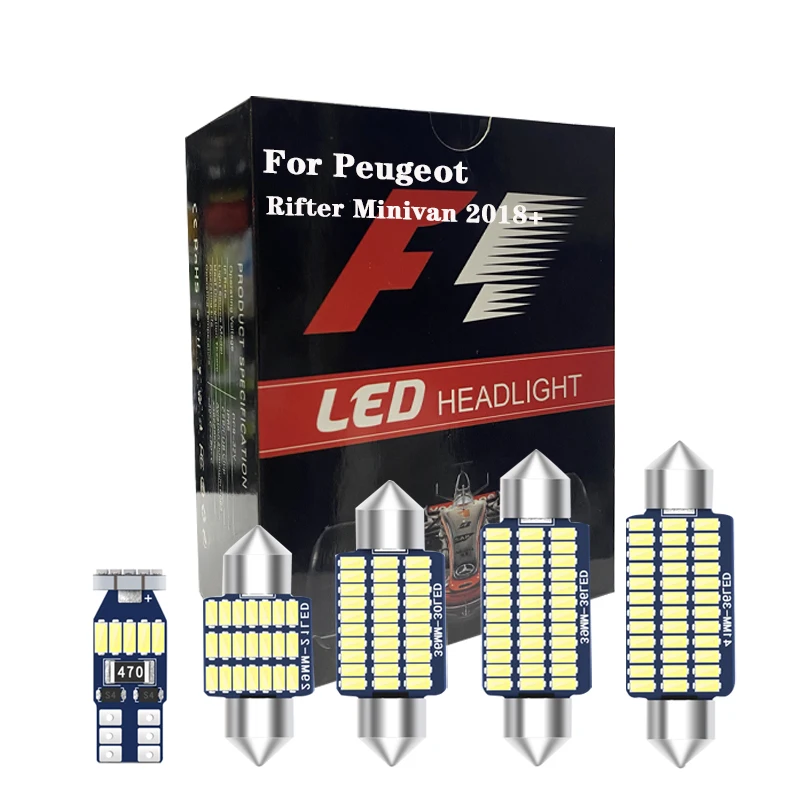 

10pcs Canbus Interior Lights For Peugeot Rifter Minivan 2018+ Vehicle LED Map Dome Trunk License Plate No Error Bulb Kit
