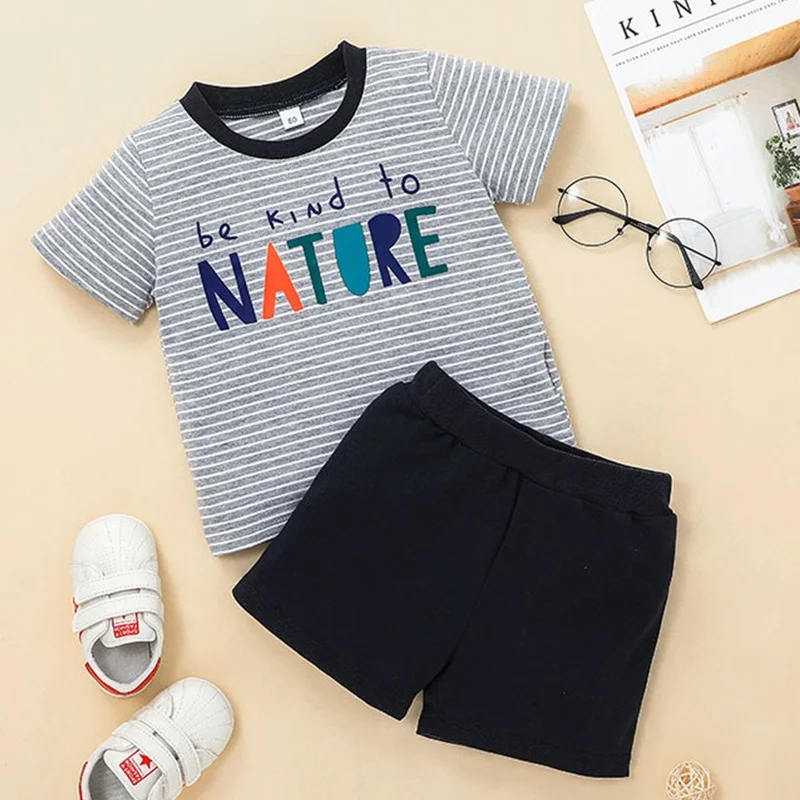 

2022 Summer Boys Letter T-Shirt + Shorts 2 Piece Set Short Sleeve Children's Clothing Boy Summer Clothes Set
