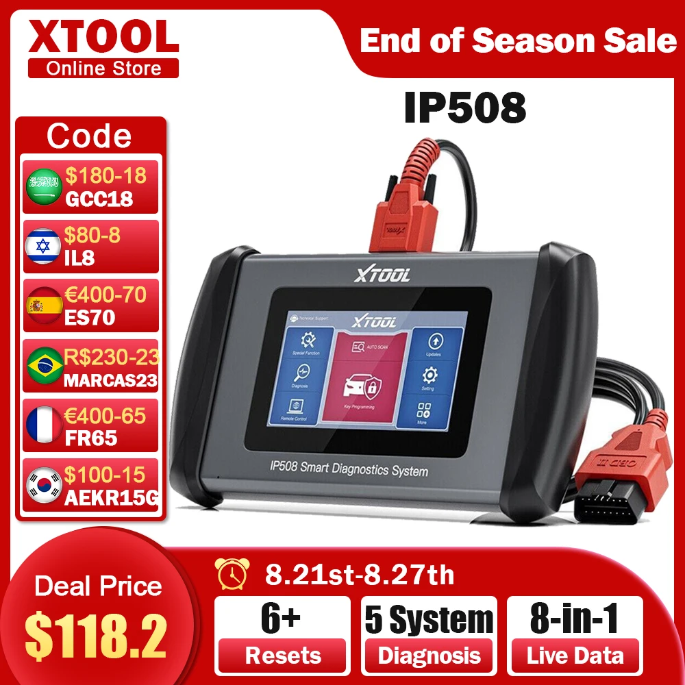 XTOOL InPlus IP508 автомобильный OBD2 инструмент 5 систем диагностический двигатель ABS SRS EPB AT с 6 услугами SAS Oil BMS дроссельная заслонка ABS бесплатное обновление