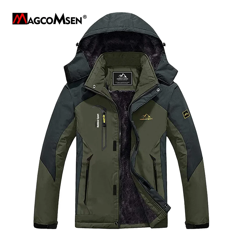 MAGCOMSEN Men's Parkas Thicken Fleece Warm Winter Waterproof Ski Hiking Jacket Windproof Hooded Coat with Zipper Pockets